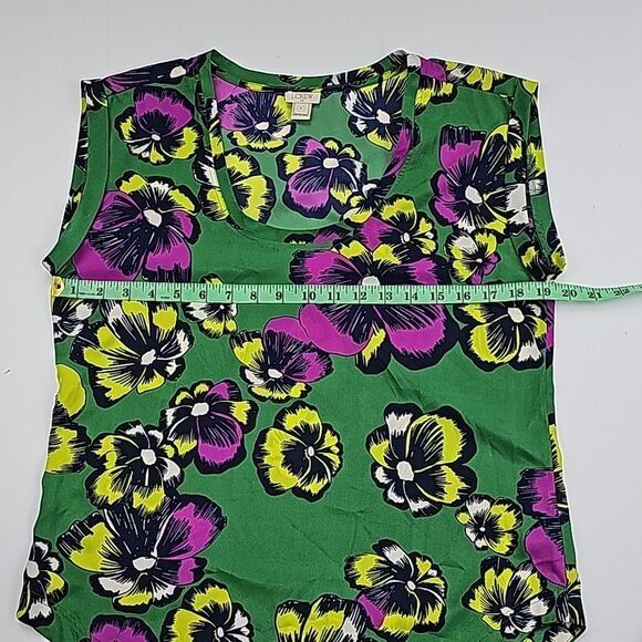 J. Crew -1518 Green Pink Tropical Floral Scoop Neck Sleeveless Blouse Top Size 6 - Picture 7 of 7